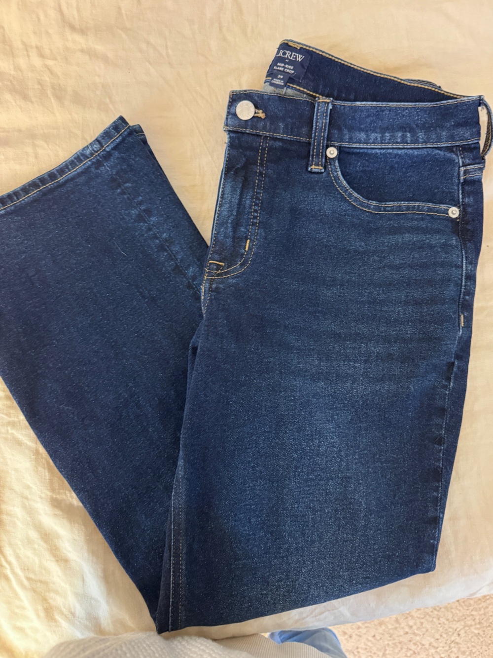 J.Crew Mid-rise flare crop. Classic dark wash